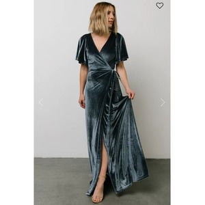 Baltic Born Velvet Maxi Dress in Silver Blue